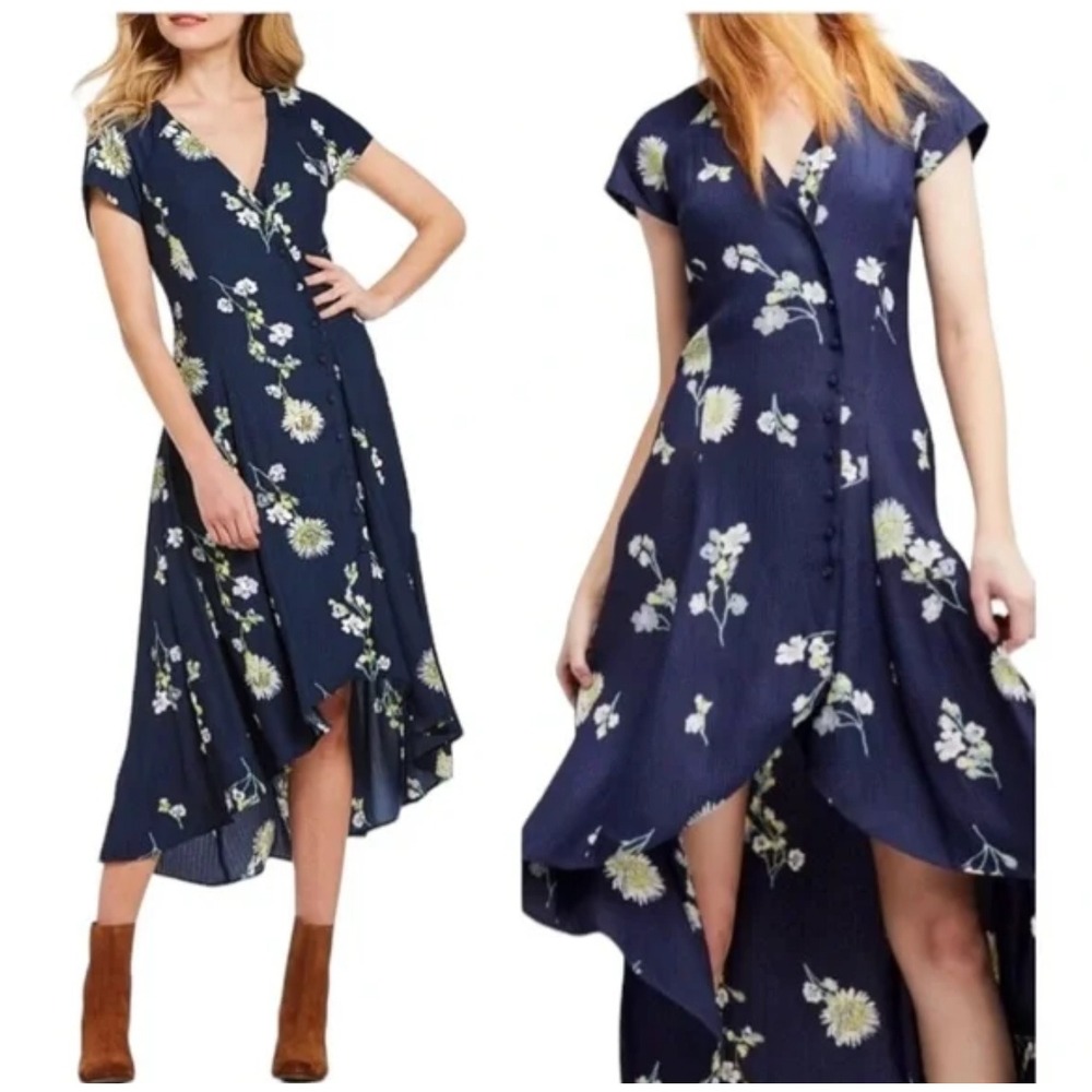 Free People Lost In You Floral Button Front Midi Dress‎ Navy Blue Women's Size S